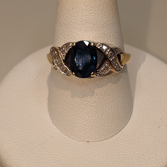 14k Gold Blue Sapphire & Diamond Ring sz-8.25 - Picture 6 of 10